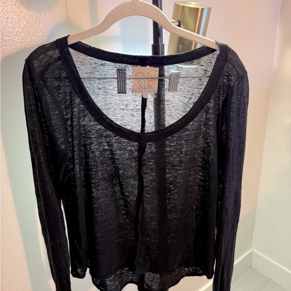 Chaser Sheer true black slub jersey long sleeve‎ Blouse med. easy wear layer sm